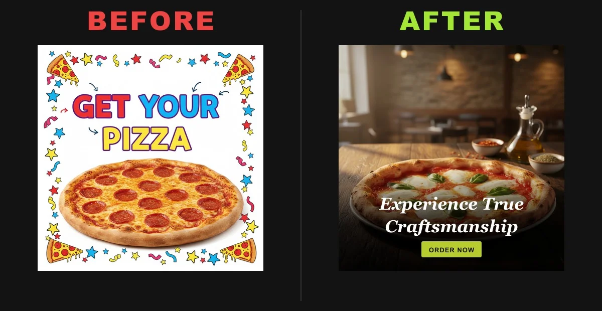 Side by side comparison of a generic Canva template versus an AI-generated branded social media image