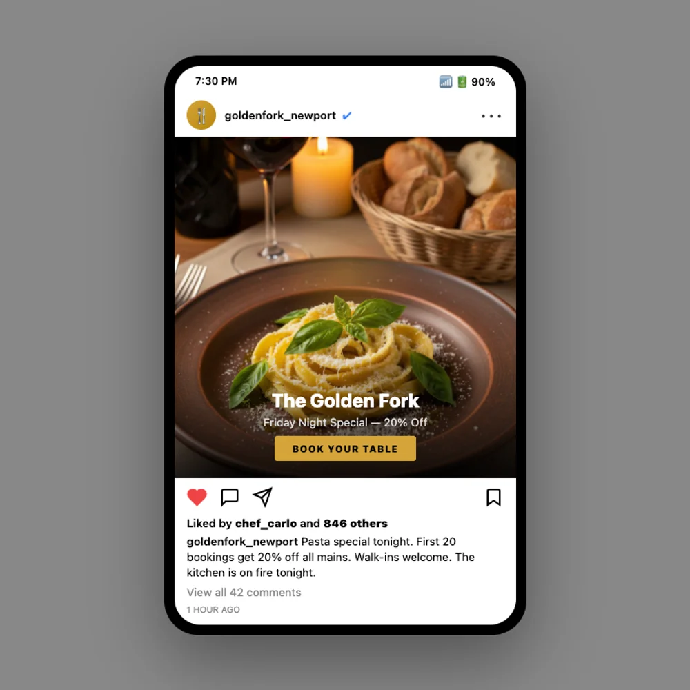 AI-generated Instagram post mock showing branded social media content