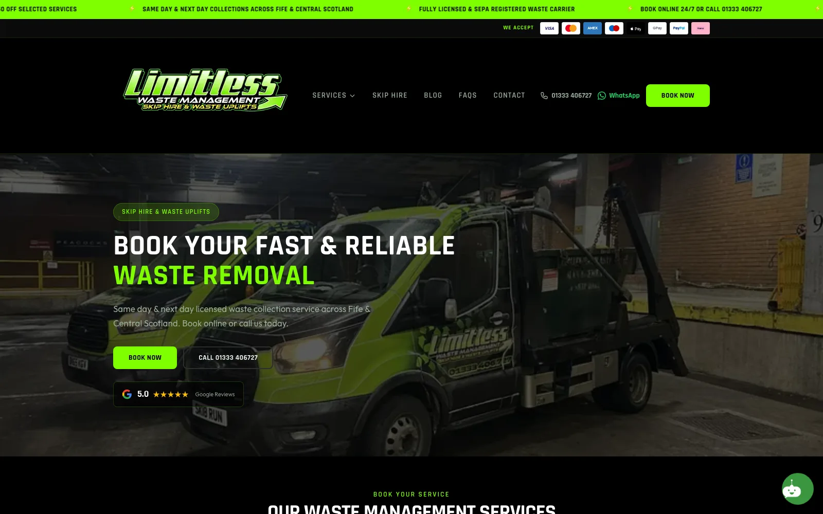 Limitless Waste Management website homepage